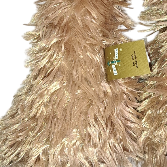 First and Main Plush Fluffy Brown Teddy Bear with Green Blue Plaid Bow Tie #1965 - Picture 7 of 9